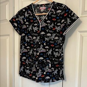 Koi Black Magical Unicorn Scrub Top